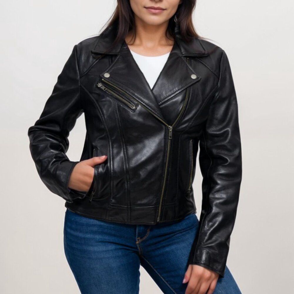 NWT Whet Blu Black Genuine Leather Biker Jacket - Sz S